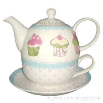 Classic China Tea Pot Set, Suitable for Gift Purposes, Available in Cupcakes, Soft Green Motif